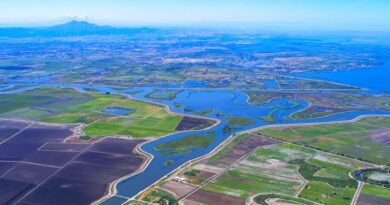 Aerial view of Sacramento-San Joaquin Delta, the subject of the State Water Project's proposed Delta Conveyance Project to increase California water supply.